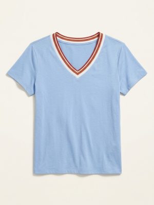 Blusa com decote V esportivo retilíneo brilhoso